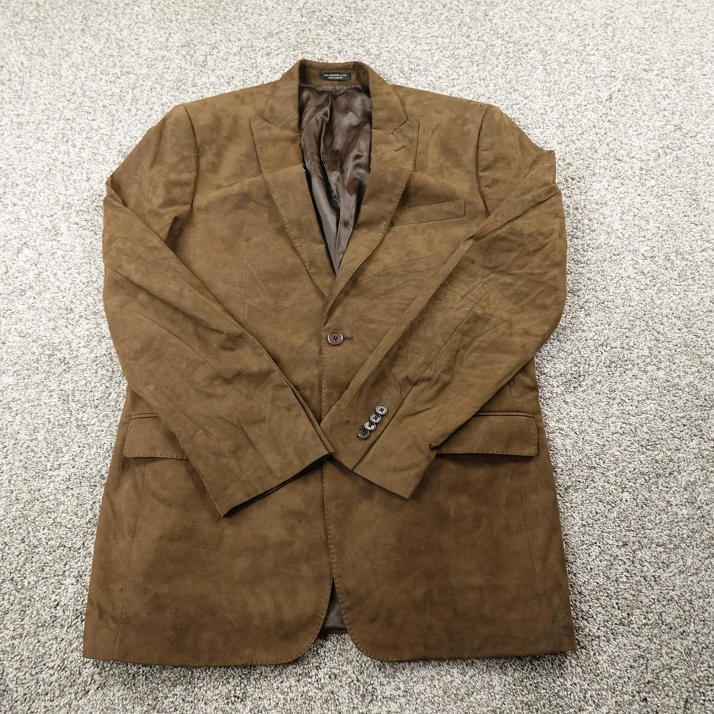 John Varvatos Blazer Mens 42L Brown Peak Lapel Faux Suede Sport Coat Suit Jacket